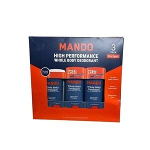 Mando Whole Body Deodorant Pro Sport 3 Pack 72HR Aluminum Free Open Box